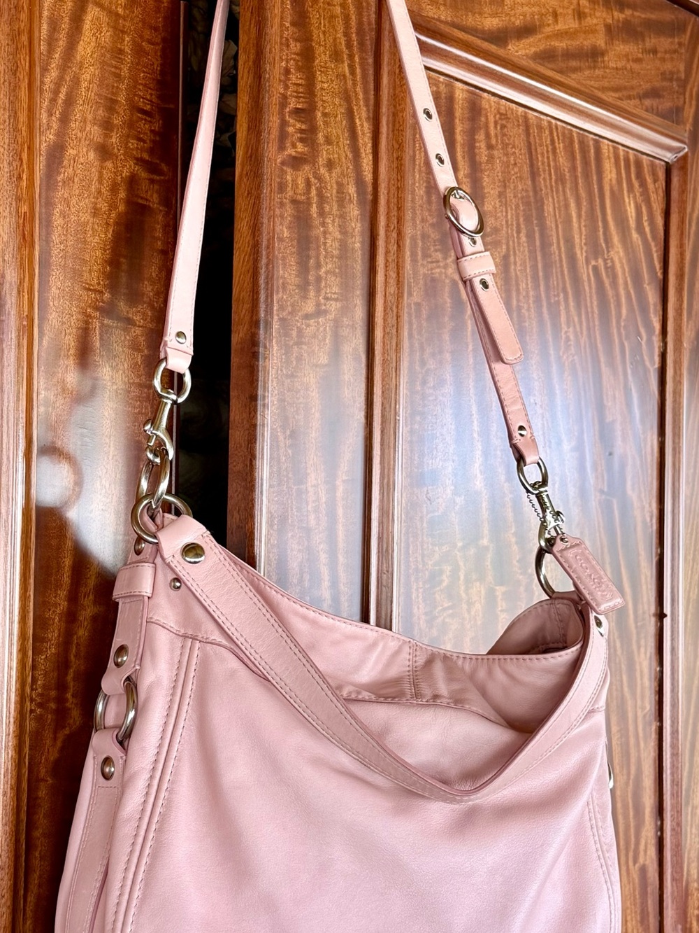 Coach Pale Pink Leather Shoulder Bag with Adjustable Strap